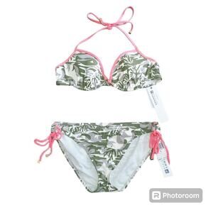 Sperry Women's Marina Corps Bikini Swimsuit Sz L Beach Vacation Resort Camo Fish